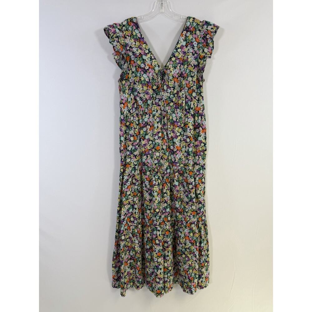 Gap Cotton Maxi Dress Colorful Floral Keyhole Tie Front Women’s L Cottagecore - Picture 10 of 13